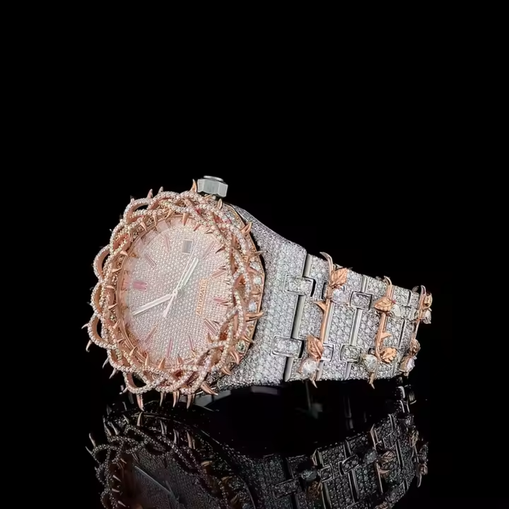 Luxury Audemars Piguet Rose Tu-ton Crown Thorns Iced-Out Watch for Men | Royal Oak Style | Moissanite Diamond Custom Design
