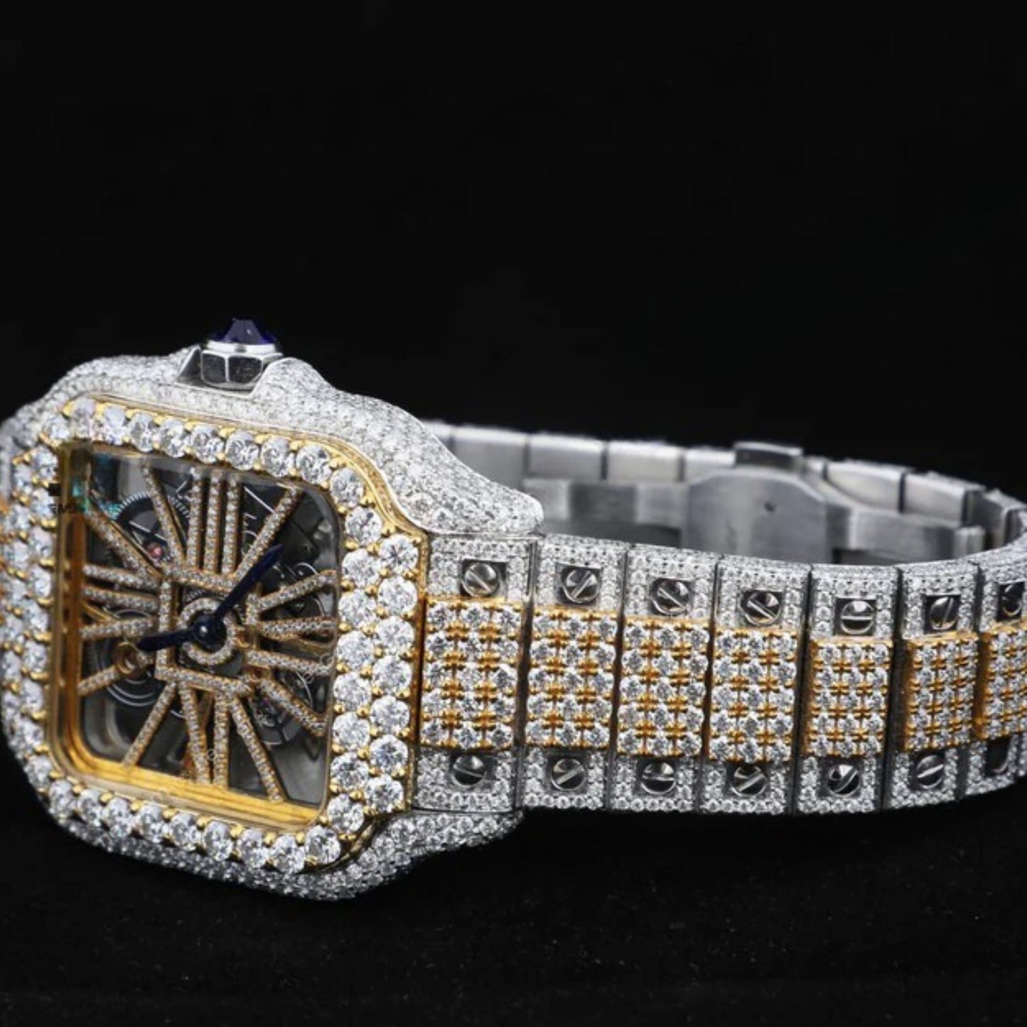 Cartier Santos Style Full Iced Out Watch for Men | Moissanite Diamond Luxury Bling | 42mm Silver Quartz