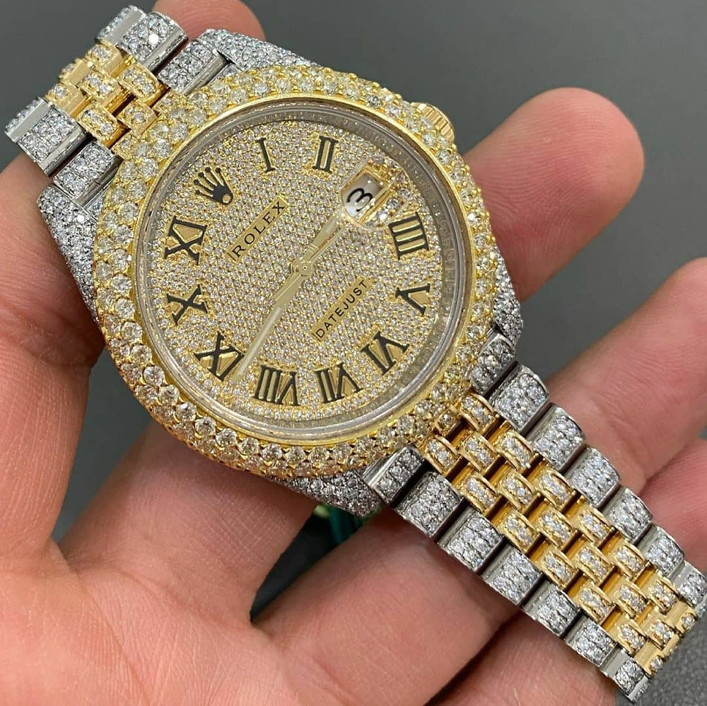 Rolex Roman Number Luxury Moissanite Diamond Original Authentic Watch Yellow tuton