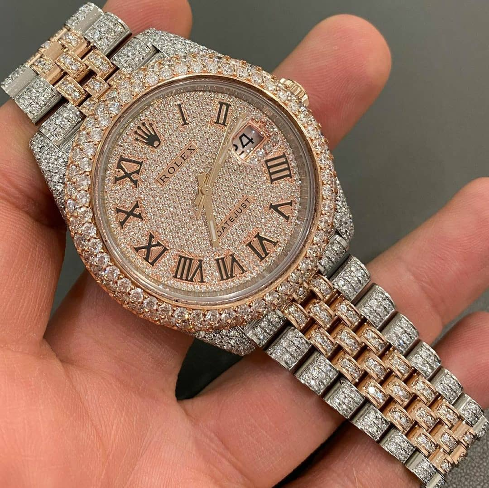 Rolex Roman Number Luxury Moissanite Diamond Original Authentic Watch Rose tuton