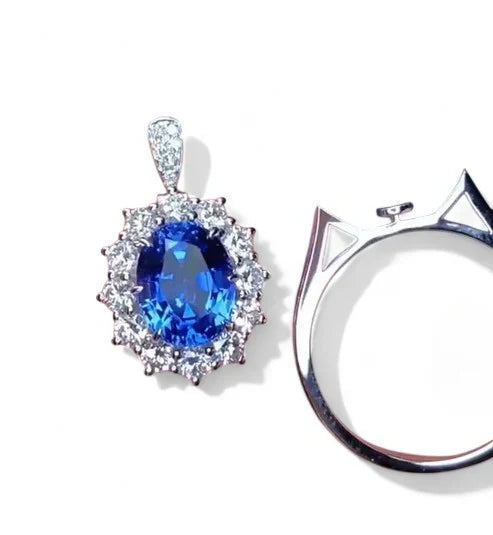2in1 Pendant cum Ring Blue Oval Halo