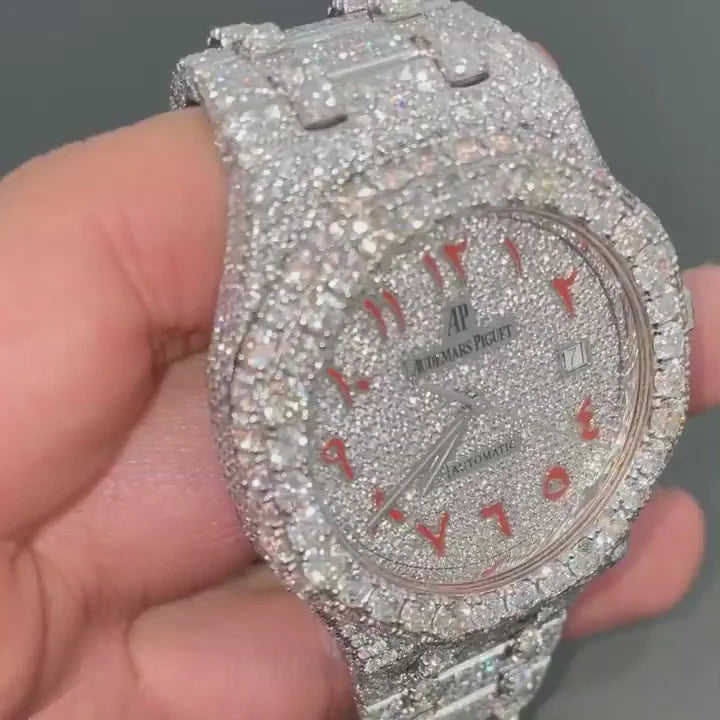 Luxury Audemars Piguet Fully Iced-Out Arabic Dial Watch for Men | Moissanite Diamond Bling | Custom AP Style Look