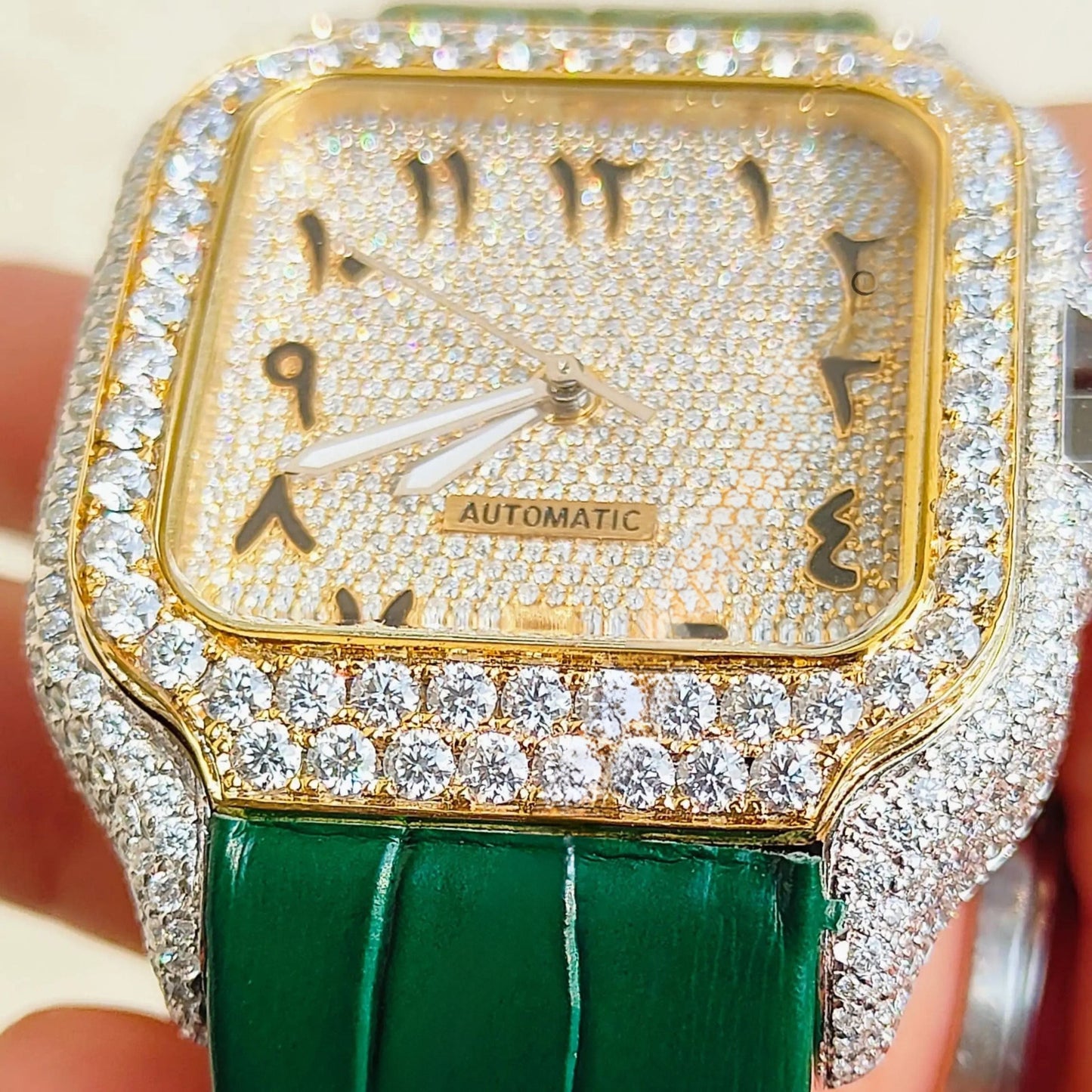 Luxury Cartier Santos Full Iced Out Watch for Men | Moissanite Diamond Bling | Premium Silver Finish | 42mm