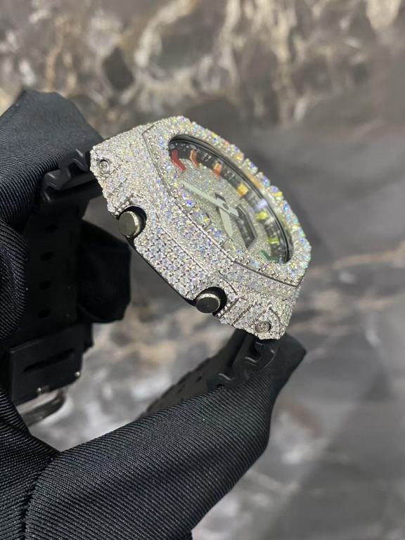 Luxury Iced Out Rainbow G-Shock Style Watch | Dual Display | Full Moissanite Diamond | Men's Digital Analog Bling