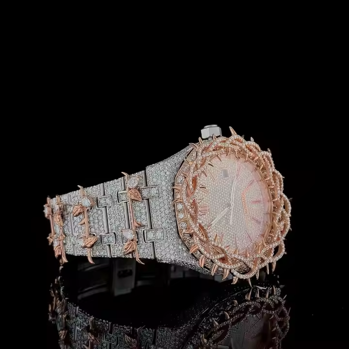 Luxury Audemars Piguet Rose Tu-ton Crown Thorns Iced-Out Watch for Men | Royal Oak Style | Moissanite Diamond Custom Design