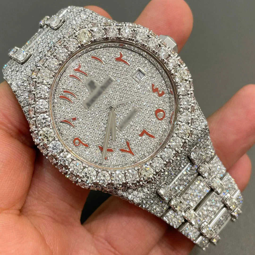 Luxury Audemars Piguet Fully Iced-Out Arabic Dial Watch for Men | Moissanite Diamond Bling | Custom AP Style Look