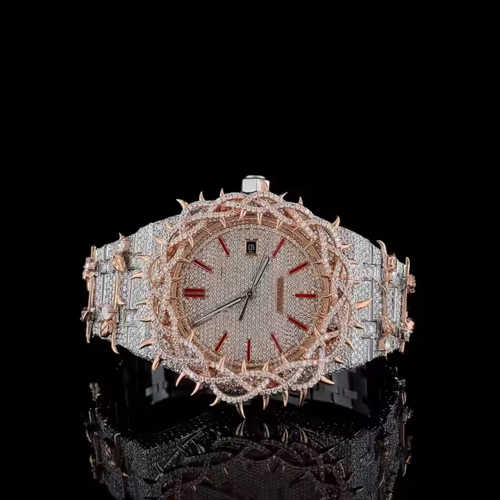 Luxury Audemars Piguet Rose Tu-ton Crown Thorns Iced-Out Watch for Men | Royal Oak Style | Moissanite Diamond Custom Design