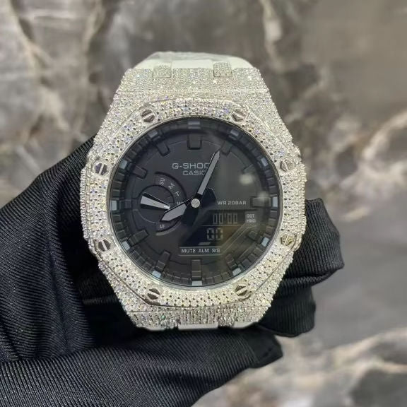 G-Shock Casio Full Iced Out Watch for Men | Moissanite Diamond Custom Luxury | GA-2100 Mod | Black Dial