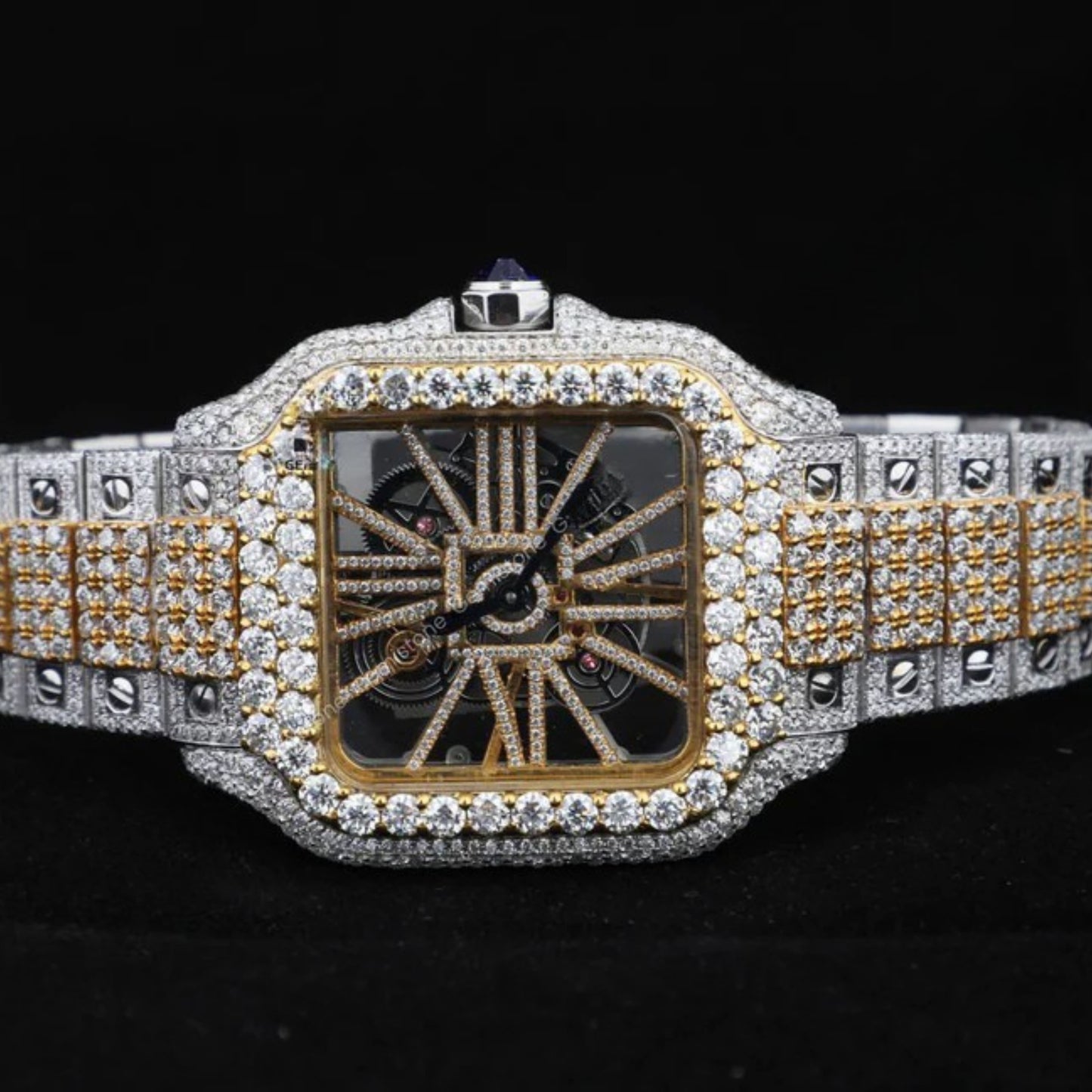 Cartier Santos Style Full Iced Out Watch for Men | Moissanite Diamond Luxury Bling | 42mm Silver Quartz