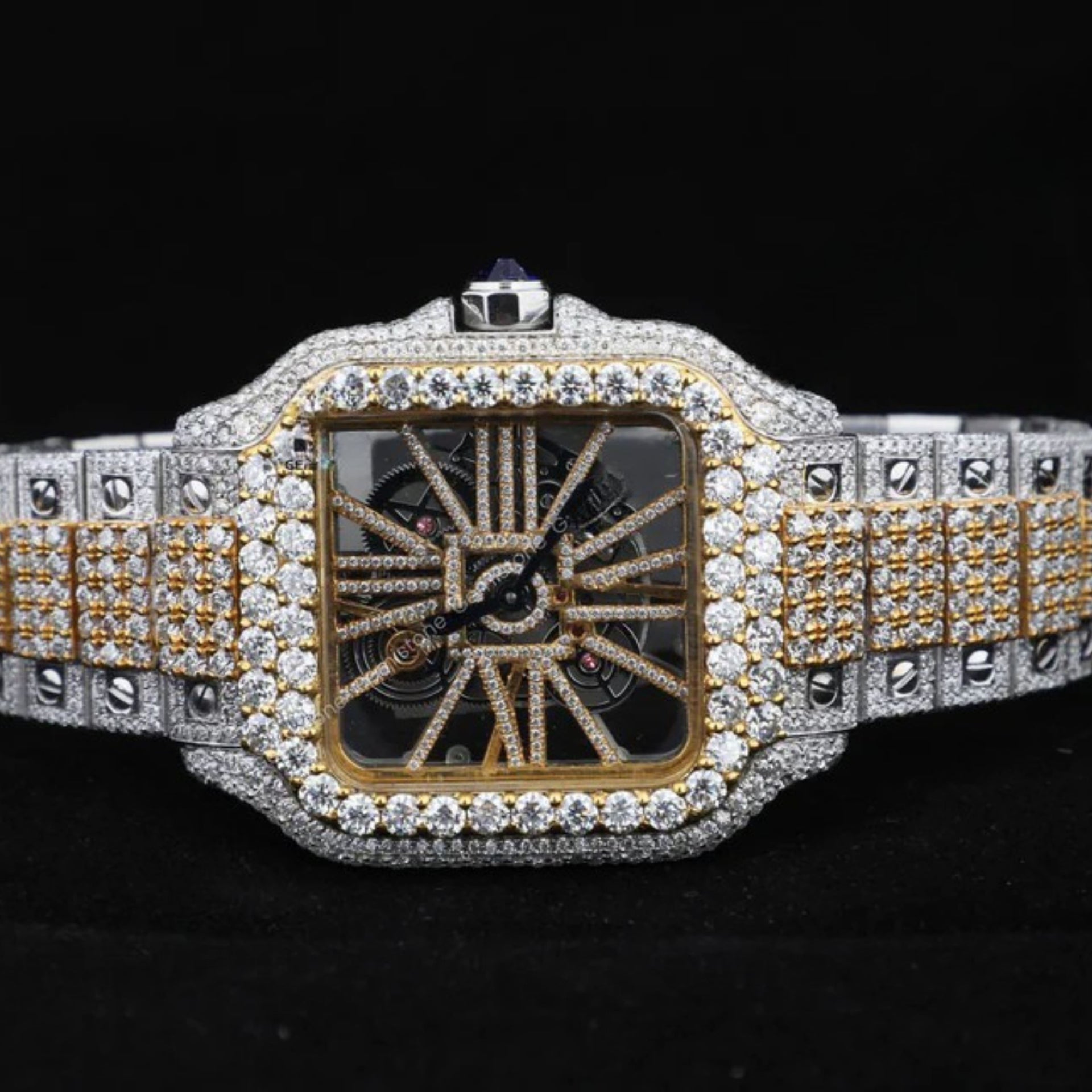 Cartier Santos Style Full Iced Out Watch for Men | Moissanite Diamond Luxury Bling | 42mm Silver Quartz