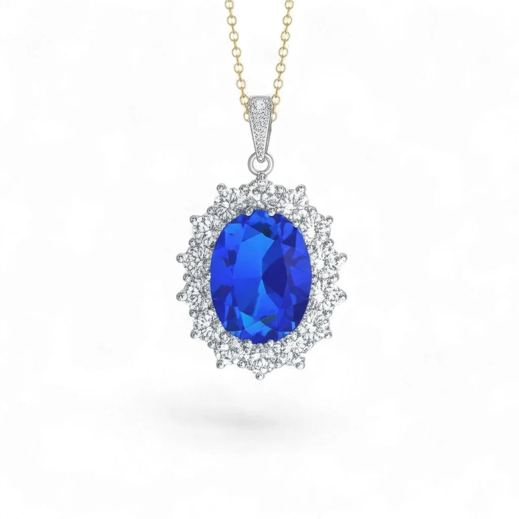2in1 Pendant cum Ring Blue Oval Halo